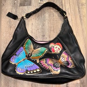 Genuine leather purse with beautiful hand painted butterflies & gold stitching!